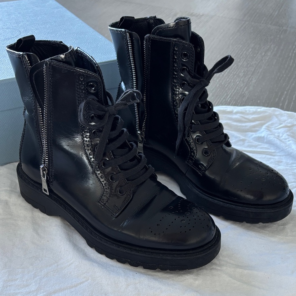 Prada Black Lace-Up Ankle Boots